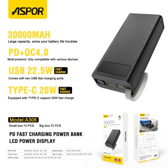 Powerbank 20000mAh 22.5W 2xUSB QC3.0 + USB-C PD3.0 + Micro USB External  Battery Fast Charge JOYROOM JR-QP192 black
