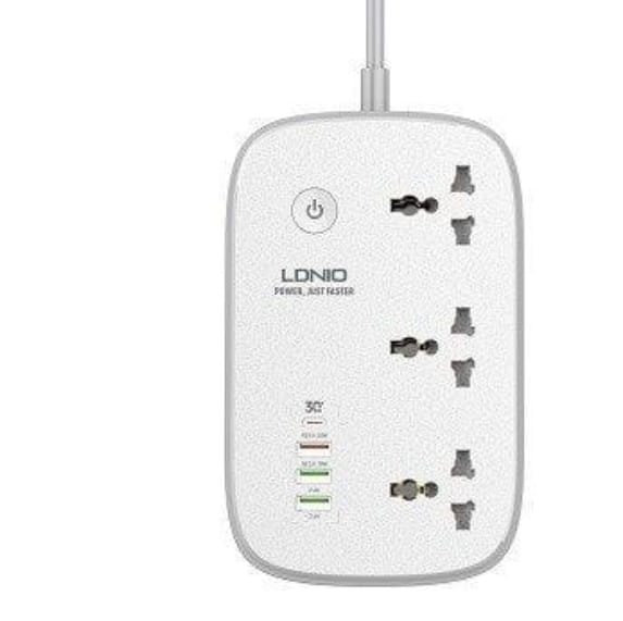 LDNIO SCW3451: Smart Power Strip with 3 Outlets, PD, QC 3.0, and Auto-ID