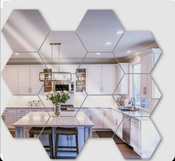 Hexagon Shape Acrylic Mirror Wall Stickers (12 Pcs Set)