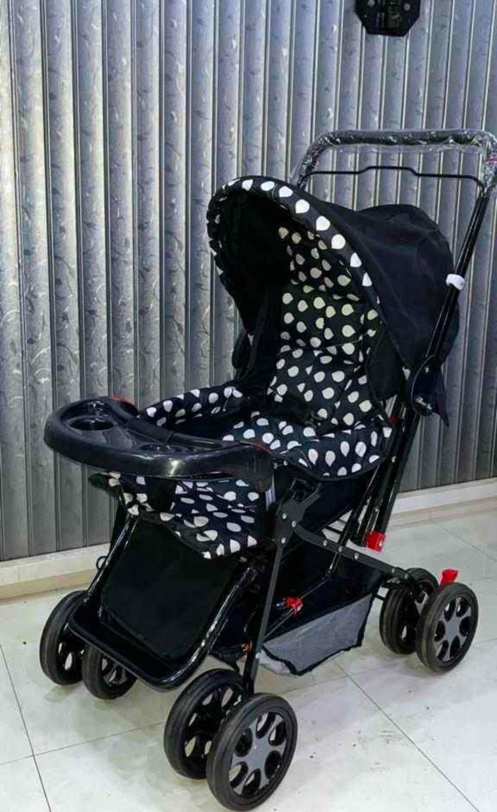 Double Handle Baby Stroller Pram with Premium Alloy, Foldable Seat, and Eight Large Tyres