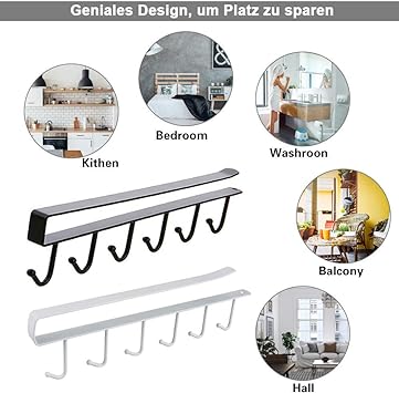 6 Hooks Metal Hanger For Kitchen Mug Cup Storage Rack Cupboard Hanging Coffee Cup Organizer