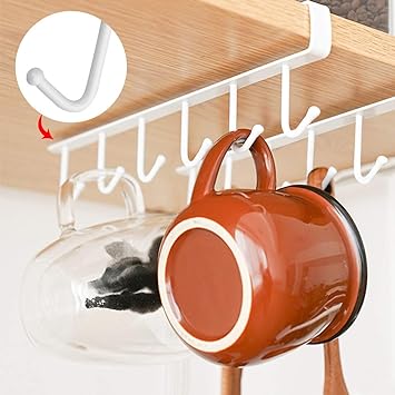 6 Hooks Metal Hanger For Kitchen Mug Cup Storage Rack Cupboard Hanging Coffee Cup Organizer