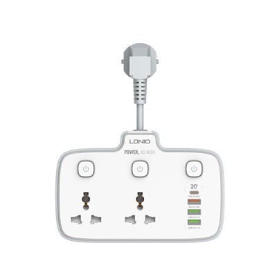 LDNIO SC2413: Extension Socket with 2 Universal Outlets, PD & amp; QC 3.0 Fast Charger