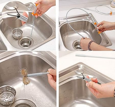 Stainless Steel Hair Catching Drain Cleaner Wire Spring Sink Cleaning Stick