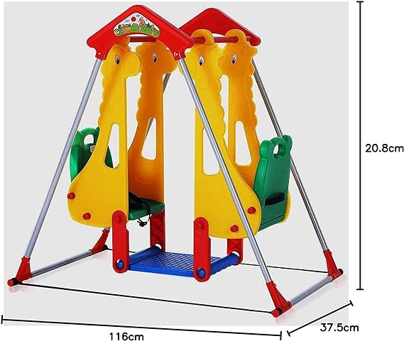 Smart Baby, Double Seater Baby Swing Set with Safety belt, Stand and Foot rest, Multicoloured