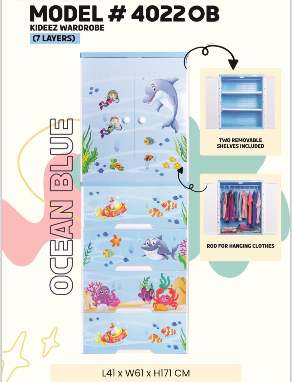 Baby Wardrobe With Large Hanging & 7 Layers – Ocean - A Coastal Haven for Infant Essentials