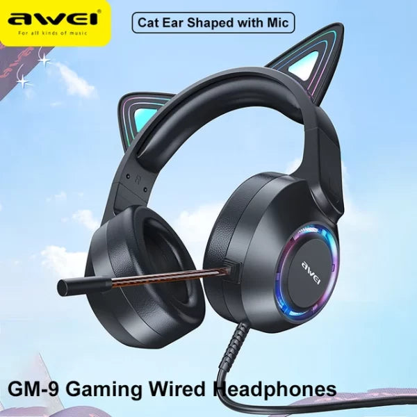 Awei GM-9 Flash Light Cat Ears Headphones with Microphone