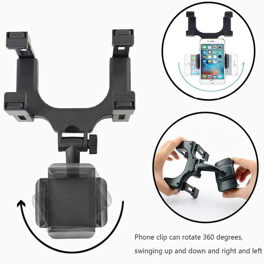 Car Rearview Mirror Phone Holder Universal Cell Phone Cradle for Car Phone Mount Compatible with 4-7 inch Smartphones