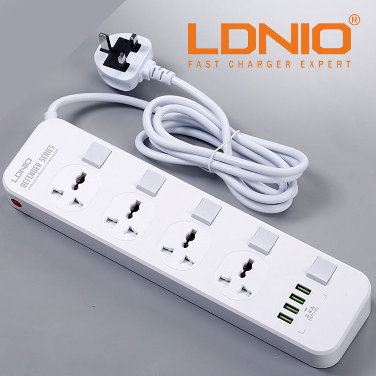 LDNIO SC4408 Power Socket Extension 4 Power Sockets & 4 USB-A With 2m Power Cord