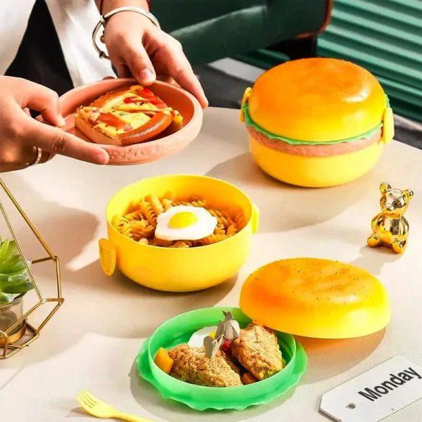 Burger Shape Lunch Box With Spoon Perfect For Kids 3 Layer Container