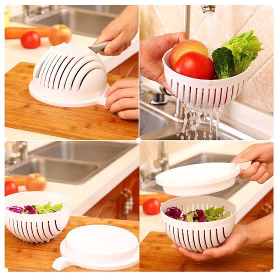 Salad Cutter Bowl, Salad Bowl Family Wooden Base Upgraded Vegetable Cutter Bowl For Salad In 60 Seconds, Fast Fruit Vegetable Salad Chopper Bowl