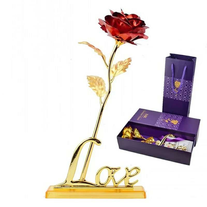 24k Gold Plated Rose With Love Holder Box Gift Valentine’s Day – Mother’s Day Gift – Flower Gold Dipped Rose