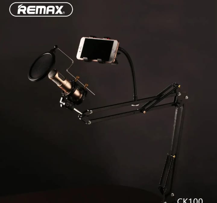 REMAX CK100 Mobile Recording Studio - Remax CK100 Mobile Recording Studio Microphone Holder - Black - High Quality Studio Stand Kit Table Stand Mic And Mobile Holder Profesional Mobile Recording Kit