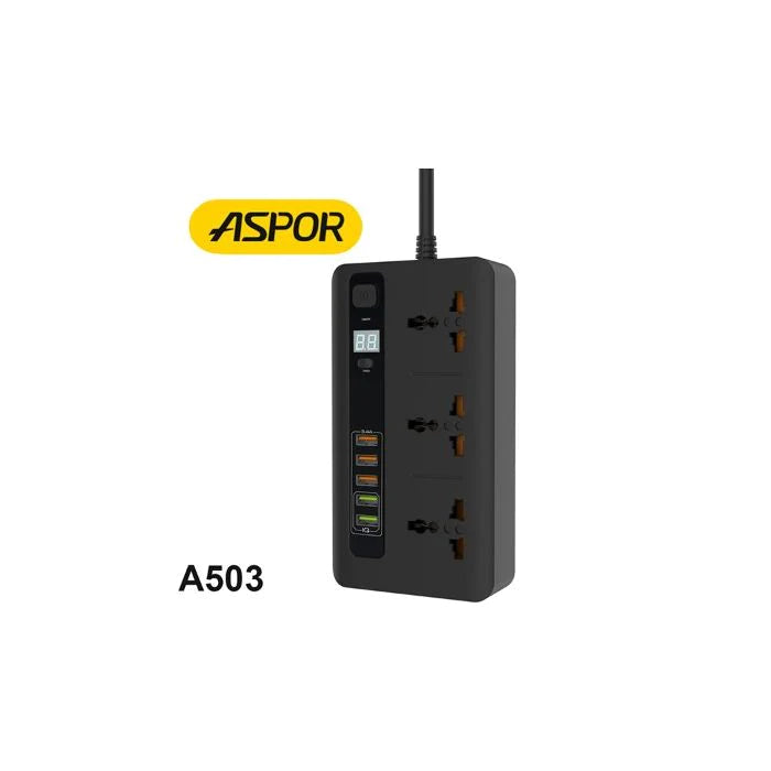 Aspor A503 Power IQ Strip With Off Timer & 5 USB Port