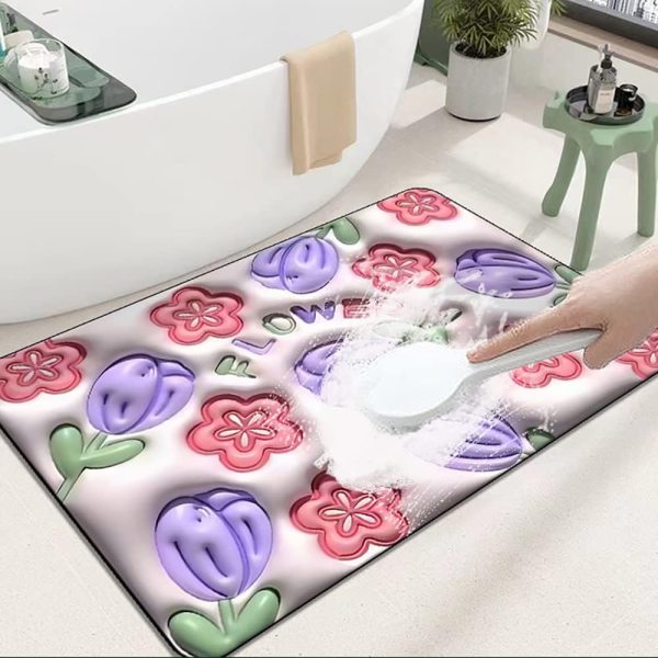 Absorbent Mat Flower Soft Diatom 3d Mud Floor Mat Bathroom Non-slip Rug (random Design)