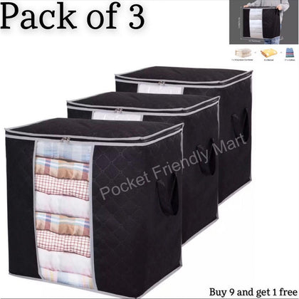 Pack Of 3 – 110gsm New Waterproof Home Storage Bag Foldable Non Woven Oxford Cloth Bedding Suits Pillows Closet Organizer Bags Organizer Zipper Bag