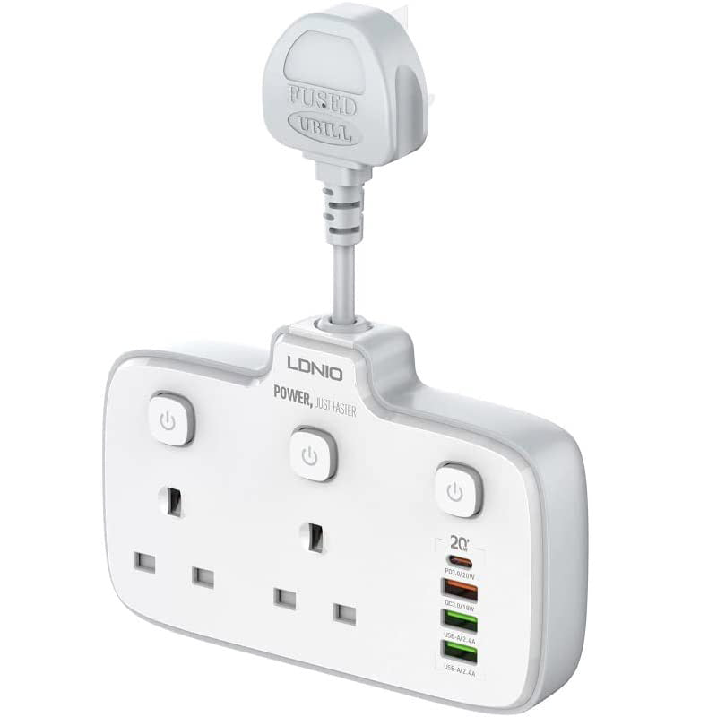 LDNIO SC2413: Extension Socket with 2 Universal Outlets, PD & amp; QC 3.0 Fast Charger