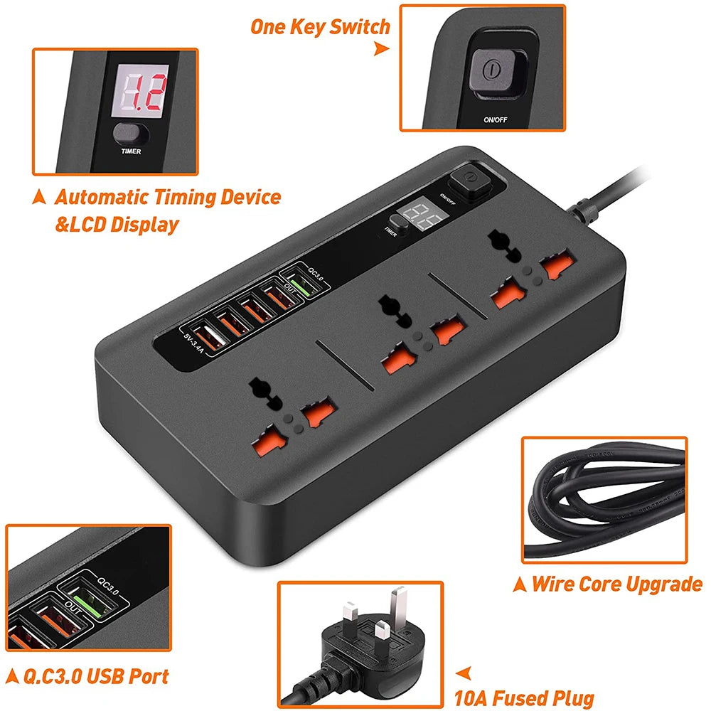 Aspor A503 Power IQ Strip With Off Timer & 5 USB Port