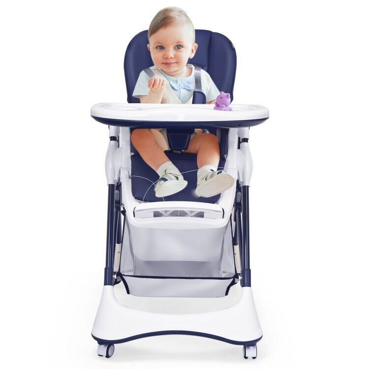 Portable Baby Folding High Chair with Adjustable Feeding Tray and Convenient Wheels for Ultimate Mobility