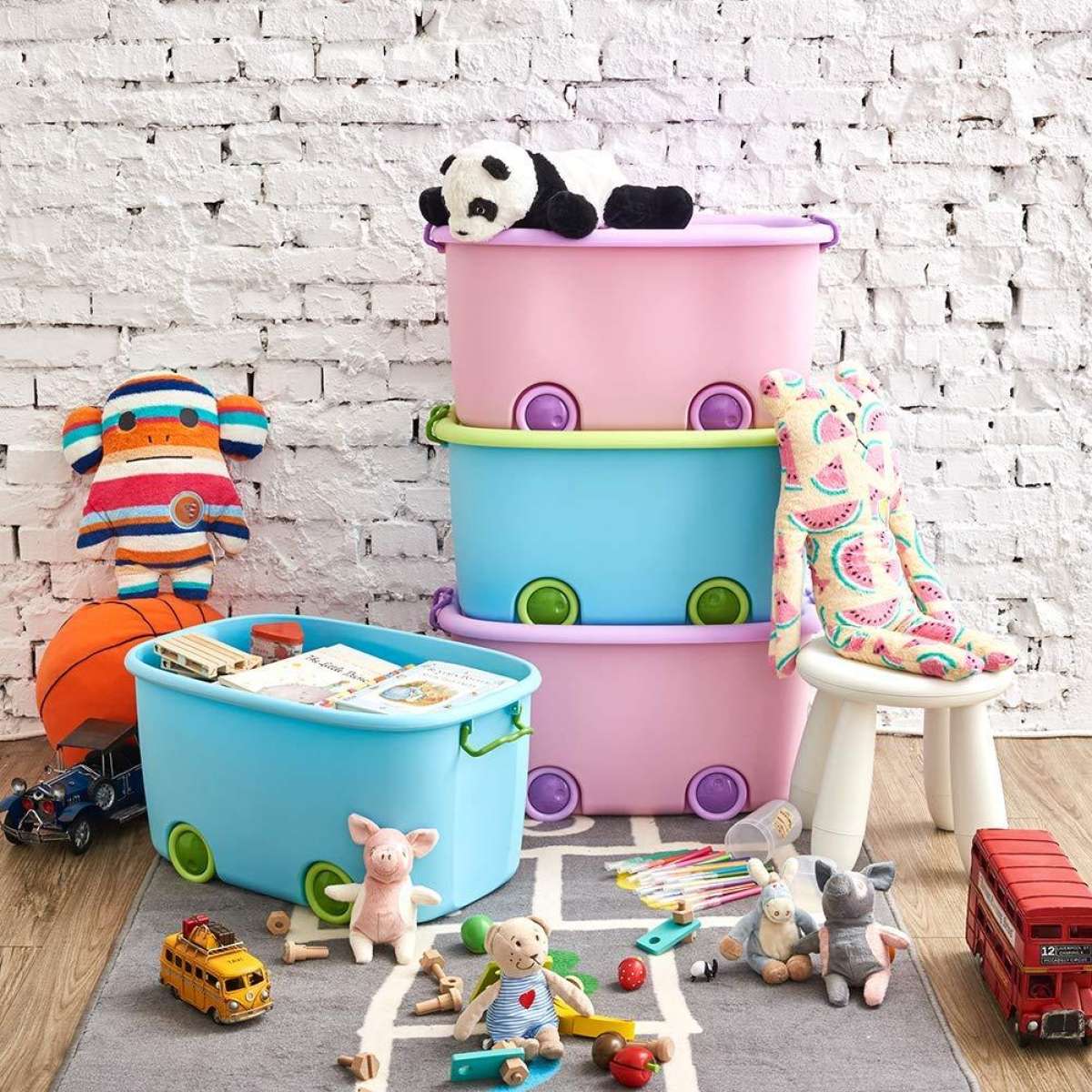Children kids toy storage box wheeled plastic storage organizer box sorting box multicolor