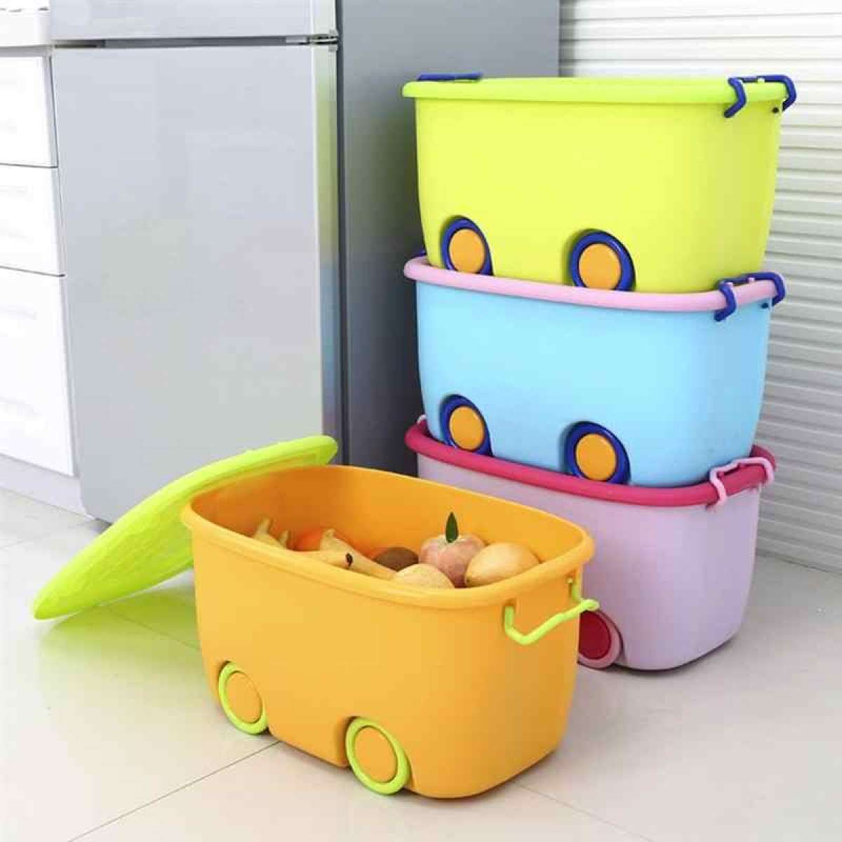 Children kids toy storage box wheeled plastic storage organizer