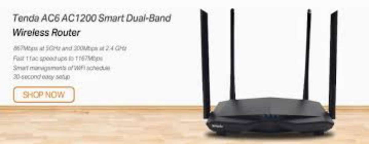 Tenda AC6 Router AC1200 Smart Dual-Band WiFi Router 4 Mode Router, Range Extender. Access Point, WISP Smart Control App Bandwidth Control All Home WiFi Coverage Dual Band 2.4GHZ And GHZ WiFi Band User Friendly Setting Parental control Hi-Tech Technology