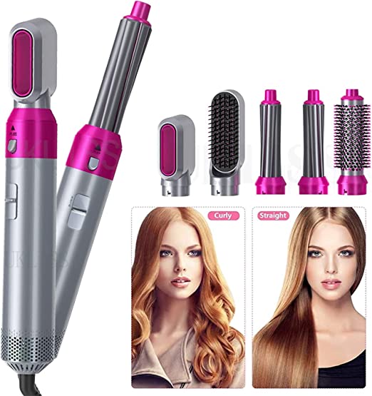 Hair Dryer Brush 5 in 1 Electric Blow Dryer Hair Comb Curling Wand Detachable Brush Kit Negative Ion Straightener Hair Curler