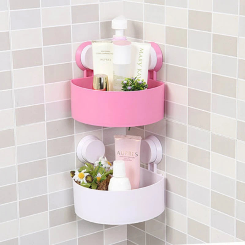 Wall Mount Triangle Shape Unbreakable Plastic Corner Shelf Basket Shower Caddy Rack Storage Shelves Shampoo Holder for Bathroom Kitchen - Each