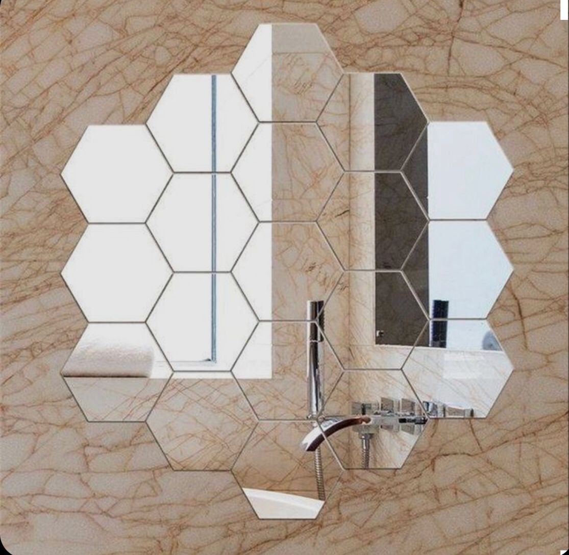 Hexagon Shape Acrylic Mirror Wall Stickers (19 Pc Set)