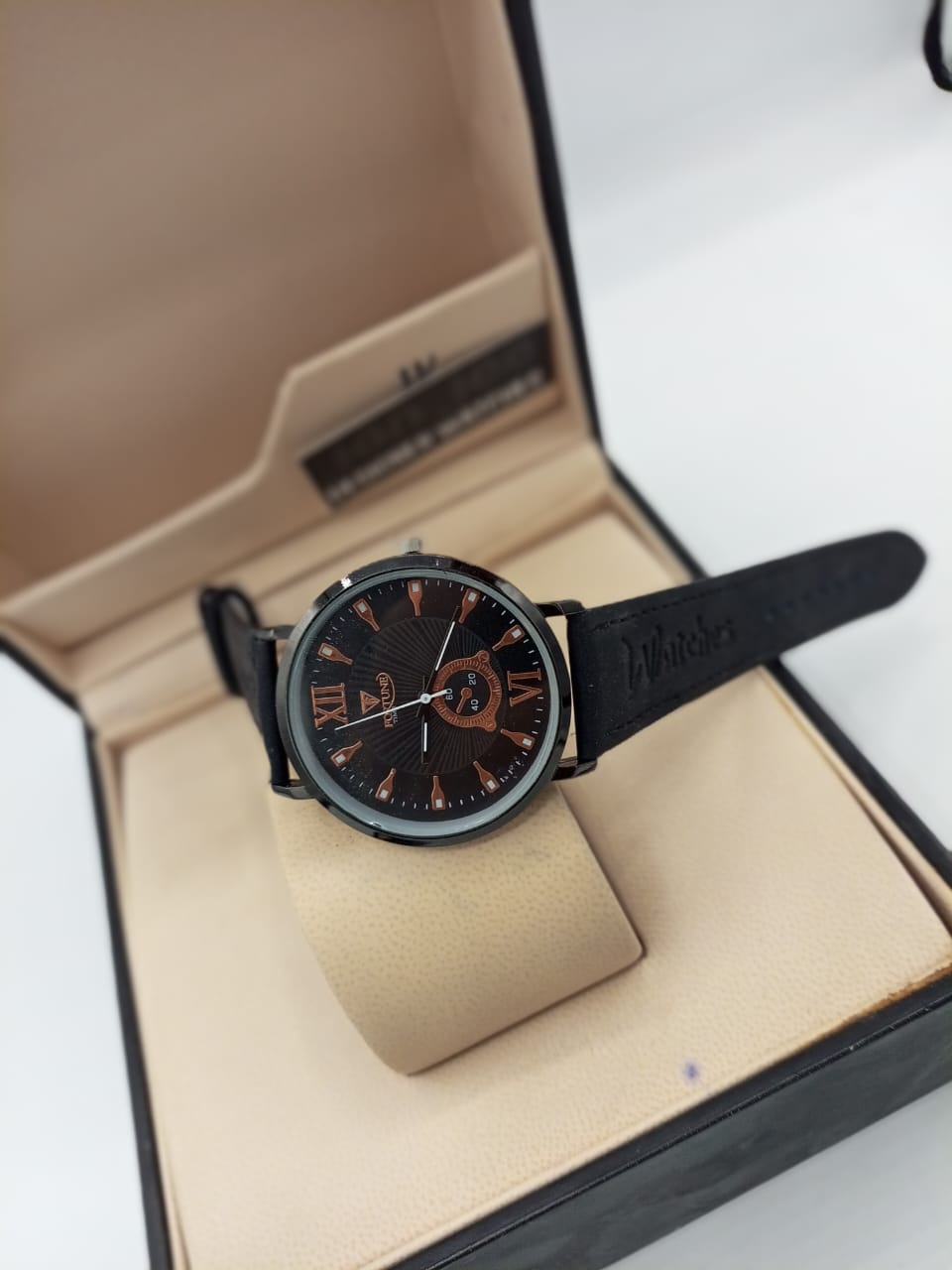 Fortune Time Round Dial Black Leather Strap Watch - Without Box