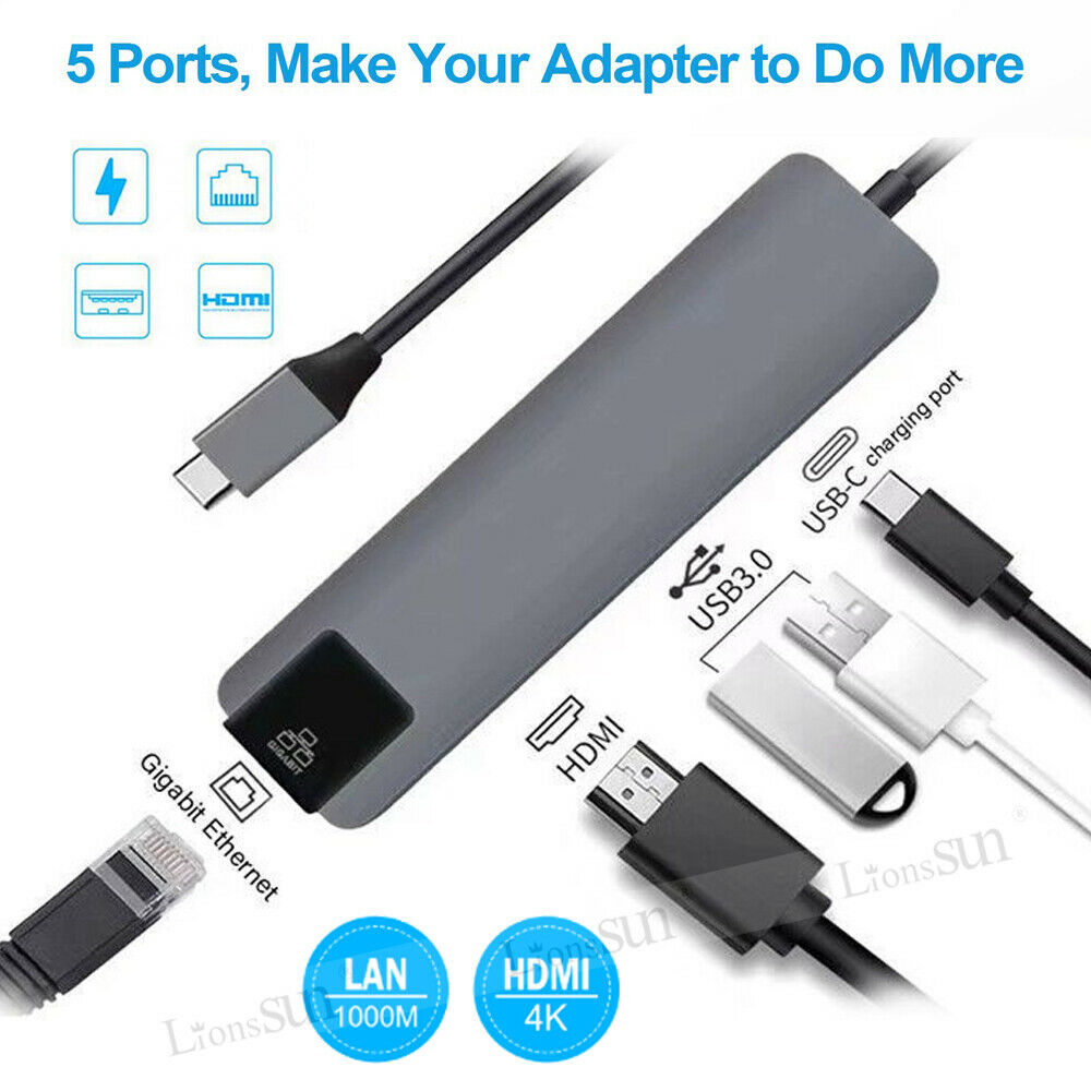 Type C to 5 In 1 HUB (LAN + TYPE-C + HDMI + USB3.0*2)