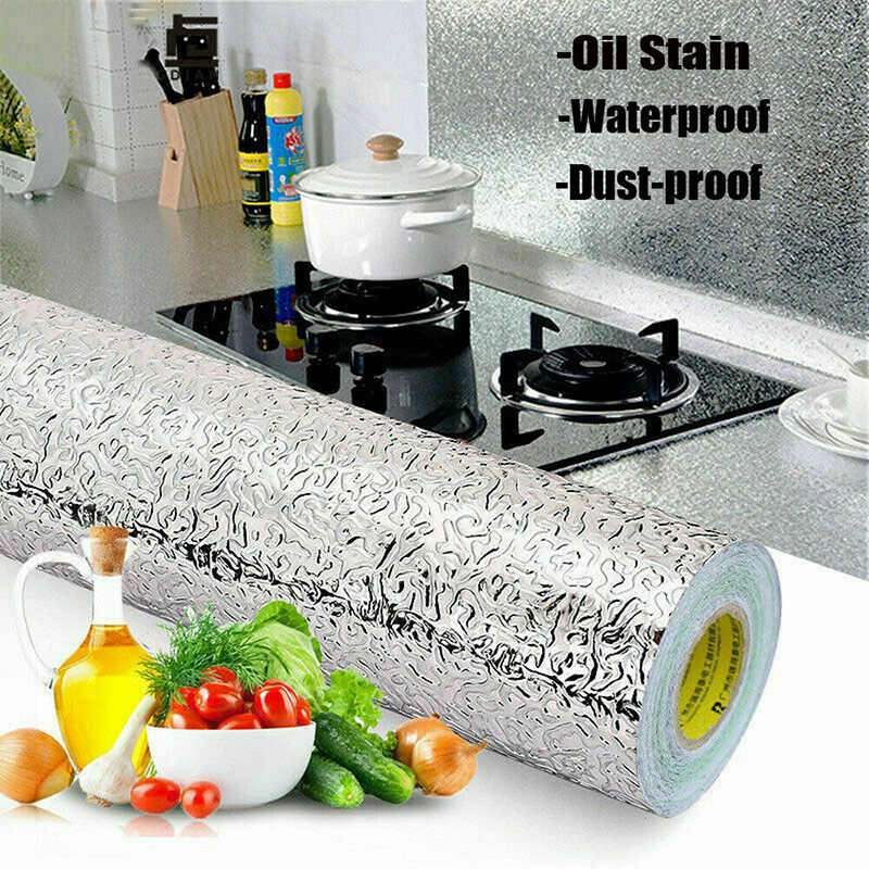 Aluminum Foil Paper Mats Wallpaper Stickers, Kitchen Silver Stickers Self Adhesive Alum