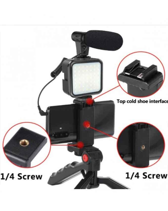Vlogging Kit-01LM With Light -Table Tripod Stand -Microphone & Phone Holder