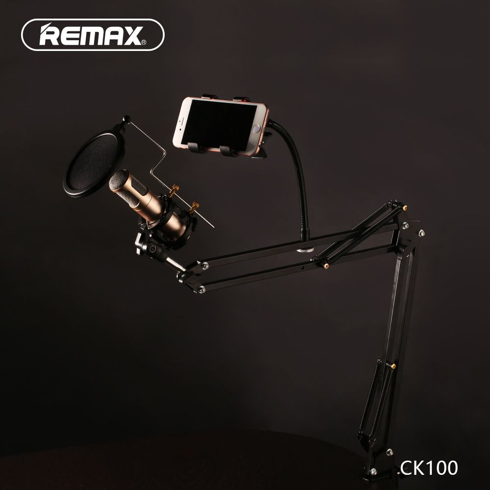 REMAX CK100 Mobile Recording Studio - Remax CK100 Mobile Recording Studio Microphone Holder - Black - High Quality Studio Stand Kit Table Stand Mic And Mobile Holder Profesional Mobile Recording Kit