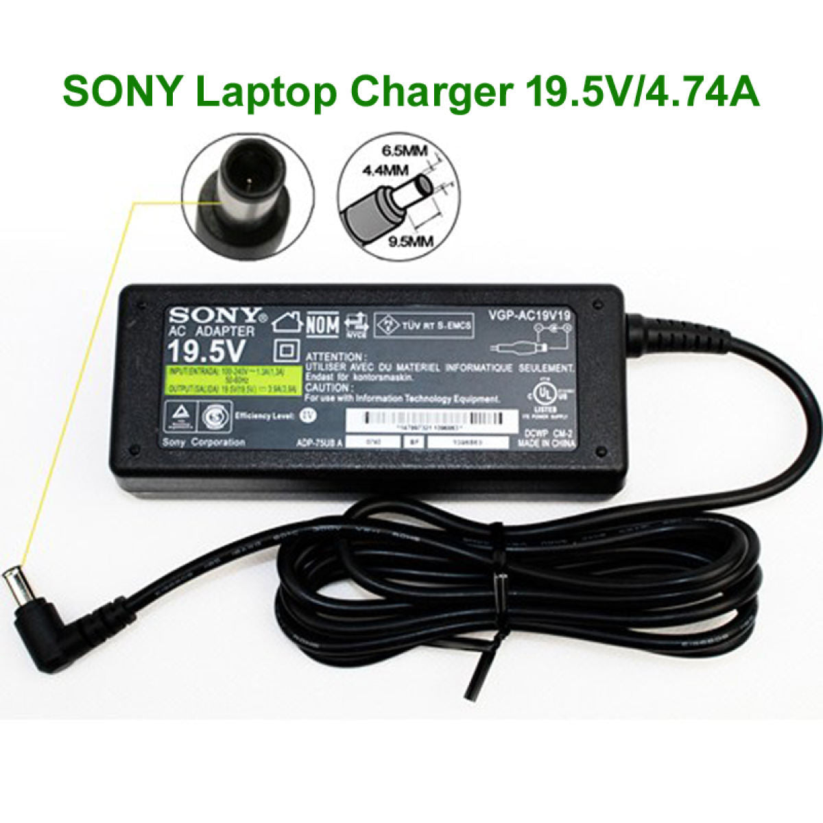 Sony 19.5v 4.74A Laptop Adapter Charger size: 6.5mm*4.4mm