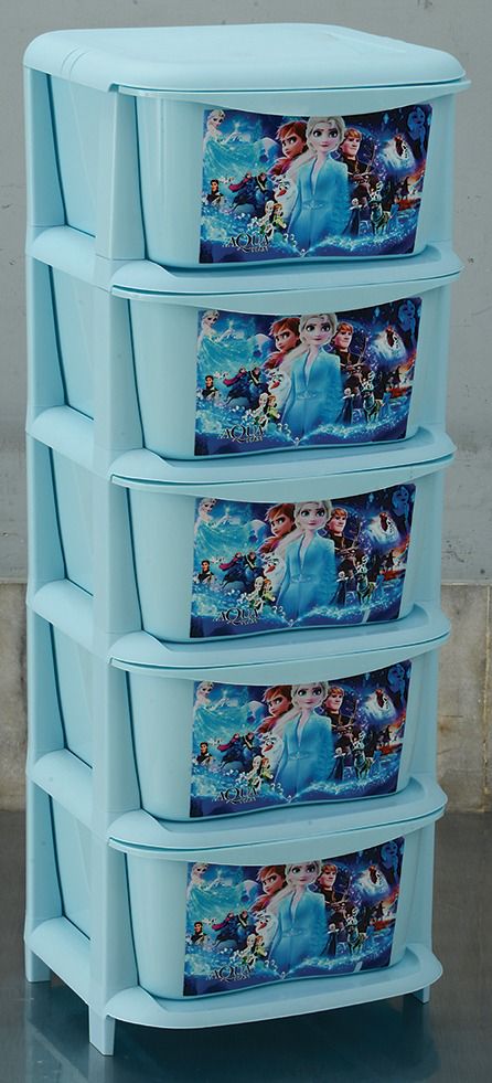 Disney Princess Frozen Portable Plastic Drawers – 5 Drawer - Kids Toy Accessory - Cosmetic Makeup Jewelry Box & Multi Functional Storage Unit - Desktop Room Draws - Kitchen Portion Cabinet Rack - Multi Layer Space Printed Drawer Decorative Design For Gir