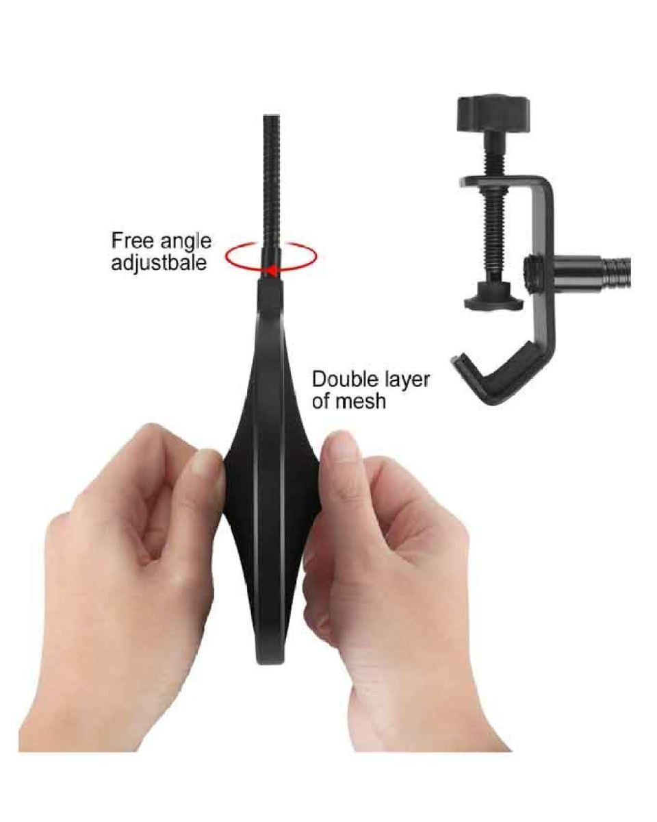 Pop Filter For Any Microphone Dual Layered Wind Pop Screen With Flexible 360 Clip Stabilizing Arm