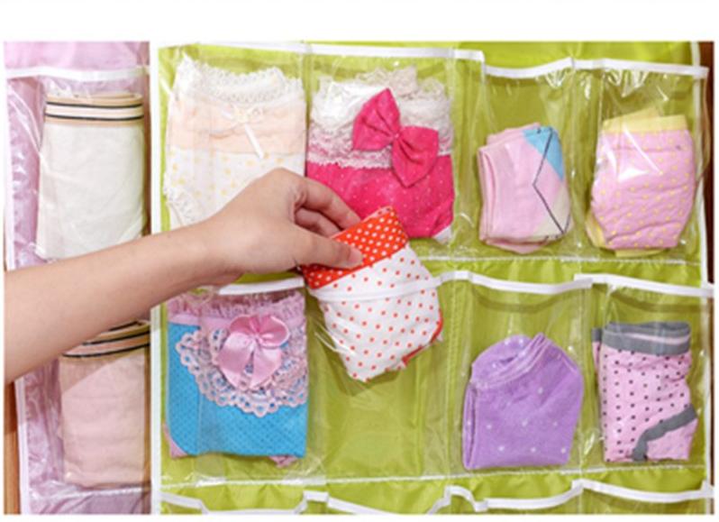 16 Pockets Clear Hanging Bag Socks Bra Underwear Rack Hanger Storage O –