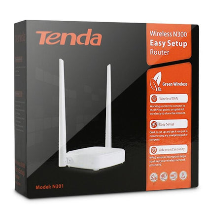 Tenda N301 N300 Wireless Wi-Fi Router Easy Setup Up to 300Mbps - Double Antena Router - Router - Wifi Router