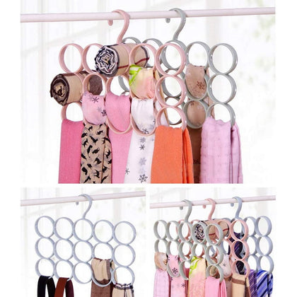 15 Hole Scarf Hanger - Multi Scarves Display Hang - Ties Belt Organize Circle Storage Holder - Clothes Hanger with Holes - 15 Ring Hole Hanger Plastic Hanging Storage Organizer Rack Scarf Holder Ties, Shawls, Accessories 5 Sections Ring Hanging Hanger