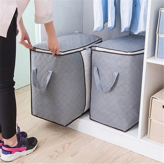 Pack Of 2 Portable Bamboo Charcoal Clothes Blanket Large Folding Bag Storage Box Organizer