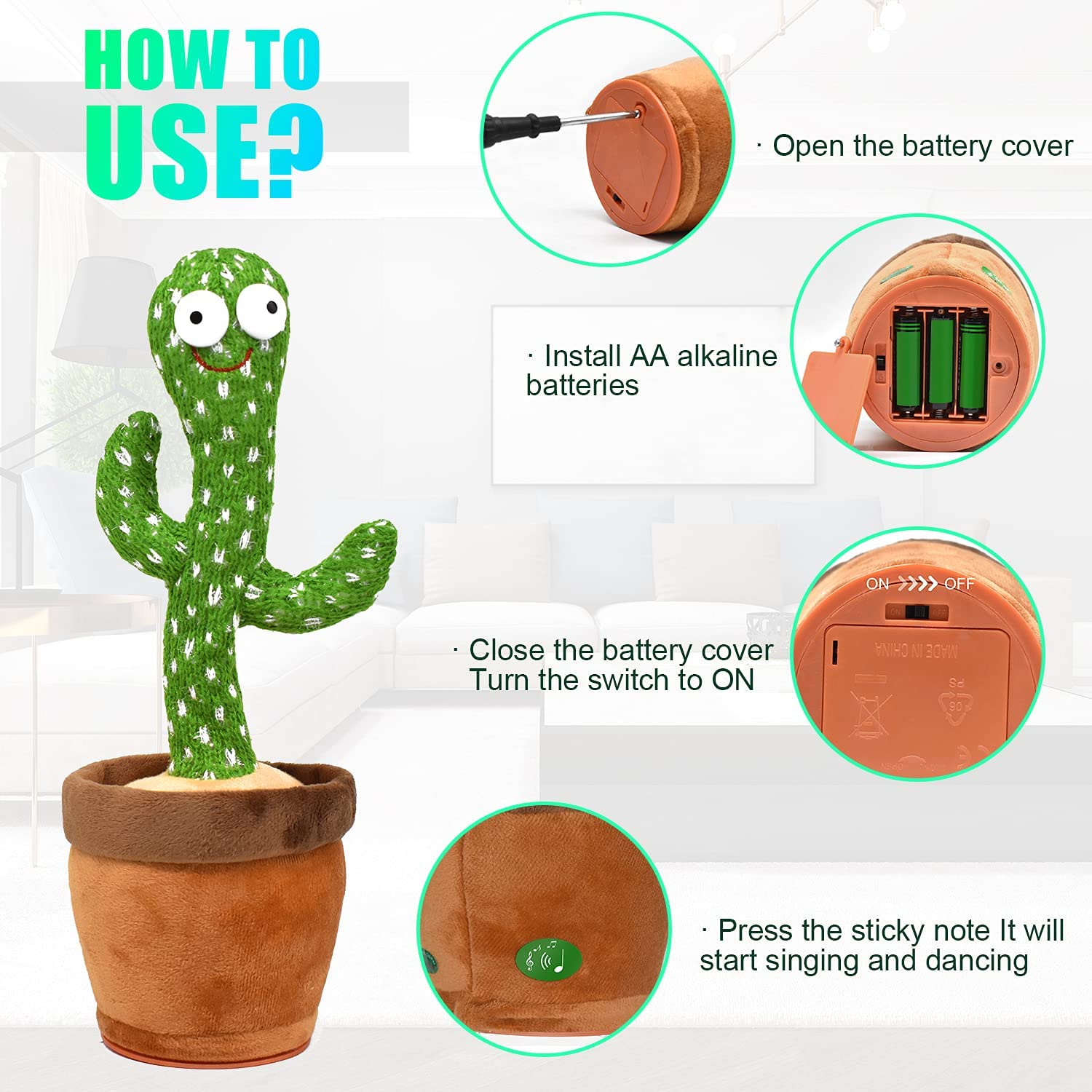 Dancing Cactus with RECORDING, Plush Funny Electronic Shaking Cactus Singing Dancing Cactus Twisting Cactus Cute Plush Toy Education Toy Plush Toy with upto 10 Songs for Home Decoration and Children Playing Birthday Gift Kids Toy