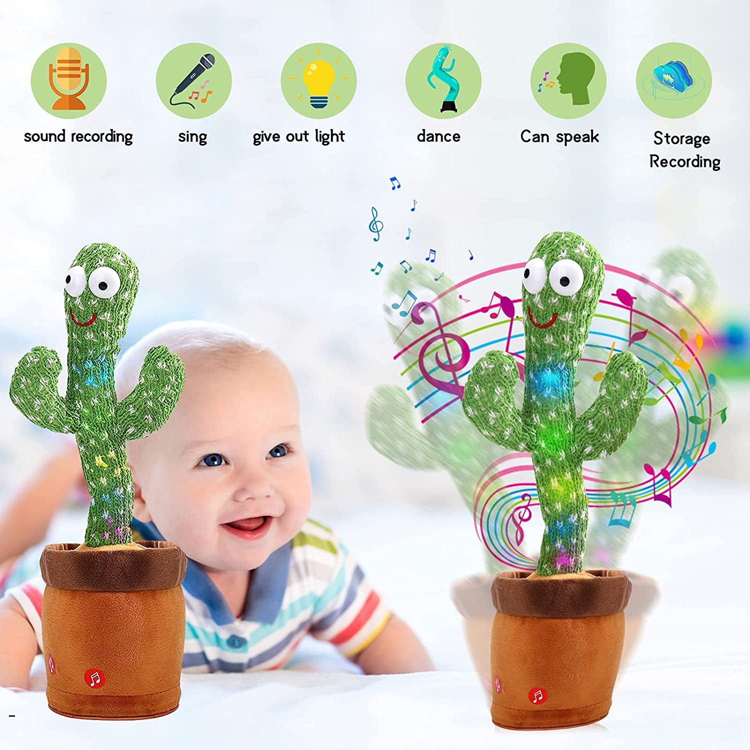 Dancing Cactus with RECORDING, Plush Funny Electronic Shaking Cactus Singing Dancing Cactus Twisting Cactus Cute Plush Toy Education Toy Plush Toy with upto 10 Songs for Home Decoration and Children Playing Birthday Gift Kids Toy