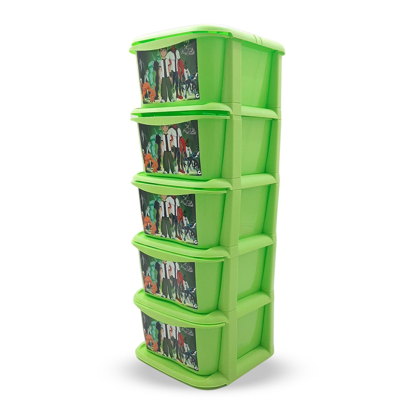 Portable Ben 10 Cartoon Character Plastic Drawers – 5 Drawer - Kids Toy Accessory - Box & Multi Functional Storage Unit Desktop Room Draws - Portion Cabinet Rack - Multi Layer Space Printed Drawer Decorative Design For Girls & Boys
