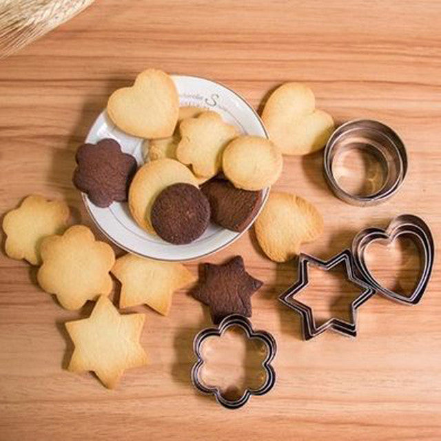 12 Pcs Set Stainless Steel Cookie Cutter Biscuit DIY Mold Star Heart Round Flower Shape Mould Baking Tools