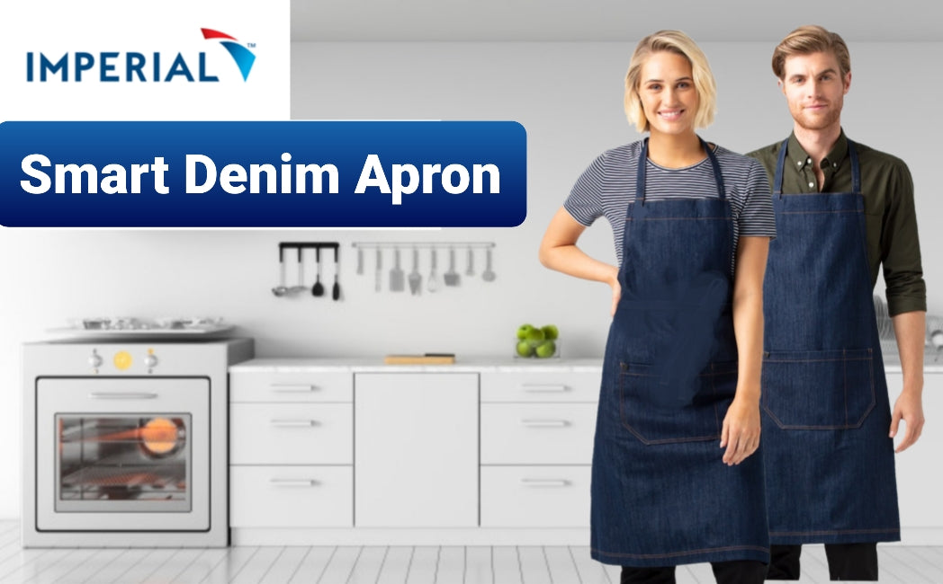 Smart denim apron for kitchen cooking and serving, cooking apron