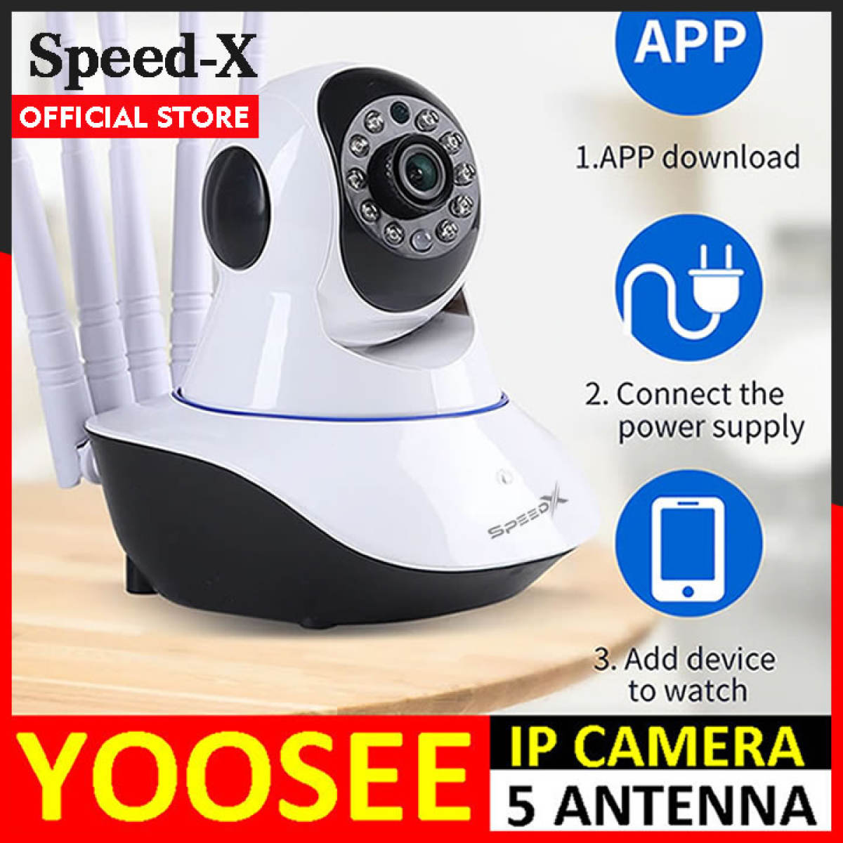 Speed X IP Camera Wifi Wireless Yoosee - CCTV Color Night Vision IP Camera 5 Antenna 2mp 1080p Hd - Yoosee color night vision camera 5 Antenna 2mp 1080p FULL HD Online View App Control High Quality Moveable Camera