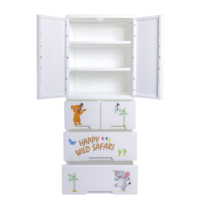 Kids Baby Almirah kids Room Almari Organize Kids Clothes And Accessories Elegantly Design Storage Drawer 4 Large Drawer Compartments 2 Small Drawer with Locks - Kids Baby Wardrobe Cabinet Cupboard