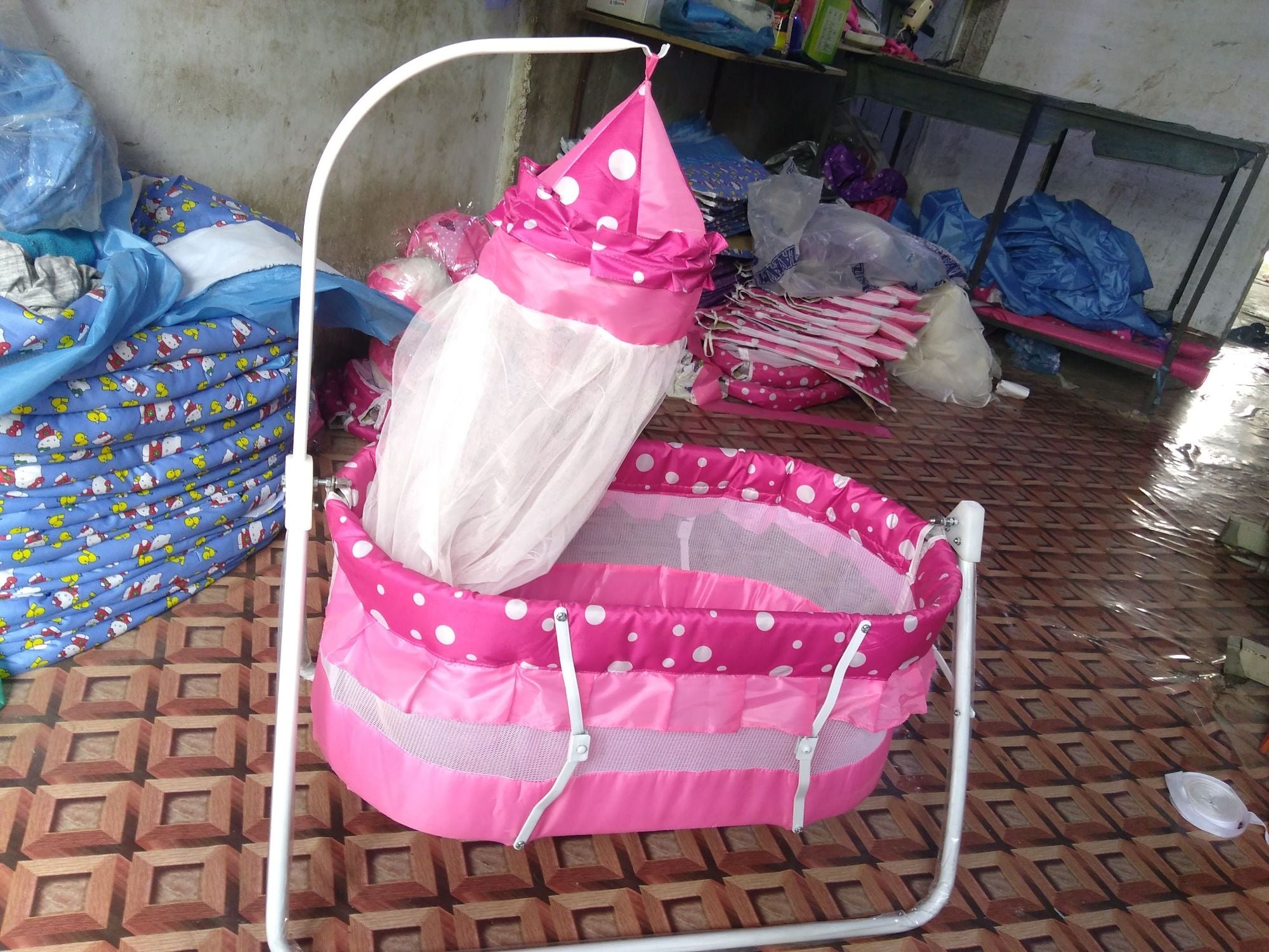 Baby Swing Cot Cradle Dual Stands Support along with Mosquito Net - Baby Swing Cot Cradle Dual Stands Support along with Mosquito Net - Kids Baby Jhula High Quality Portable Swing Baby - Baby Coat Multi Colour