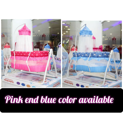 Baby Swing Cot Cradle Dual Stands Support along with Mosquito Net - Baby Swing Cot Cradle Dual Stands Support along with Mosquito Net - Kids Baby Jhula High Quality Portable Swing Baby - Baby Coat Multi Colour